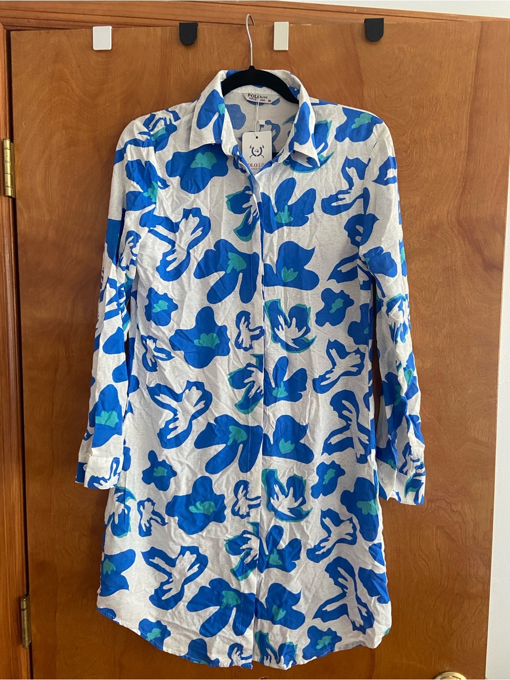 Blue Floral Button-Up Tunic Shirt